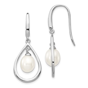 Sterling Silver Rhodium-plated 6-7mm White Teardrop Freshwater Cultured Pearl Dangle Earrings