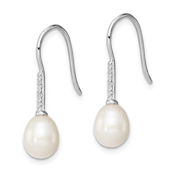 Sterling Silver Rhodium-plated 7-8mm White Teardrop Freshwater Cultured Pearl and CZ Dangle Earrings — alternate view
