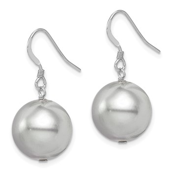 Sterling Silver Rhodium-plated 14-15mm Grey Round Shell Pearl Dangle Earrings — alternate view