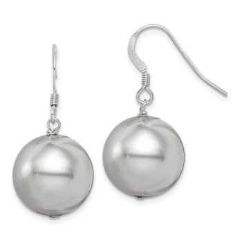 Sterling Silver Rhodium-plated 14-15mm Grey Round Shell Pearl Dangle Earrings