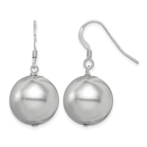 Sterling Silver Rhodium-plated 14-15mm Grey Shell Pearl Dangle Earrings
