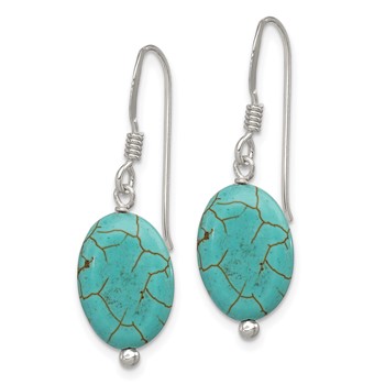 Sterling Silver Polished Blue Reconstructed Magnesite Oval Dangle Earrings — alternate view