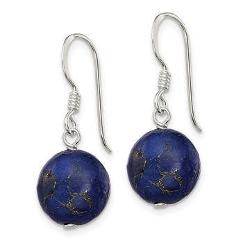 Sterling Silver Polished Round Reconstructed Lapis Dangle Earrings — alternate view