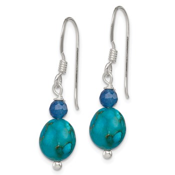 Sterling Silver Polished Blue Agate & Reconstructed Lapis Dangle Earrings — alternate view