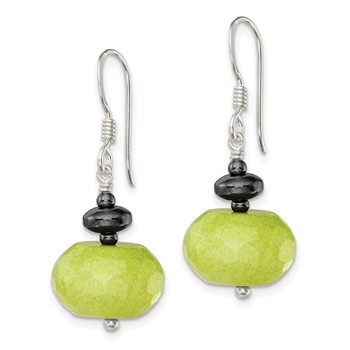Sterling Silver Polished Green Jade & Hematite Dangle Earrings — alternate view