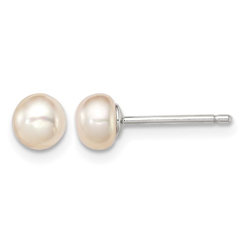 Sterling Silver RH-plated 4-5mm Pink Button FWC Pearl Post Earrings