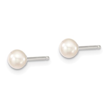 Sterling Silver Rhodium-plated 4-5mm White Button Freshwater Cultured Pearl Post Earrings — alternate view