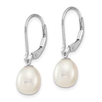 Sterling Silver Rhodium-plated 7-8mm Pink and White Rice Freshwater Cultured Pearl Leverback 2-piece Enhancer Set — alternate view