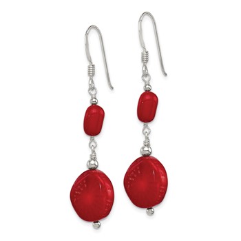 Sterling Silver Polished Round Red Coral Dangle Earrings — alternate view