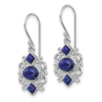 Sterling Silver Rhodium-plated Polished Filigree Lapis Dangle Earrings — alternate view