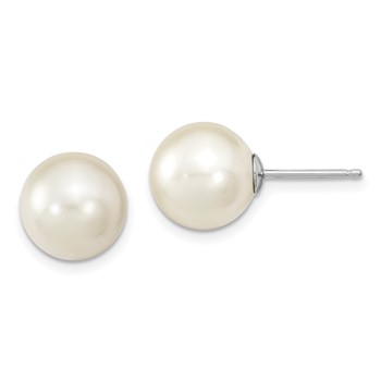 "Sterling Silver Rhodium-plated 10-11mm Black, White and Pink Round Imitation Shell Pearl Set of 3 Post Earrings" — alternate view