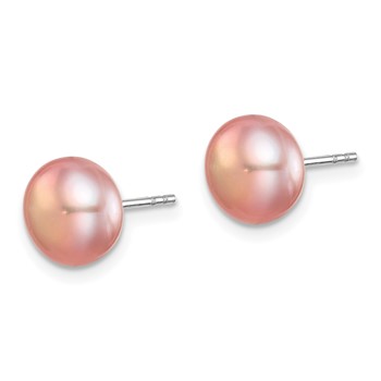 "Sterling Silver Rhodium-plated 8-9mm White, Pink and Purple Button Freshwater Cultured Pearl Set of 3 Post Earrings" — alternate view