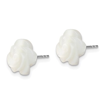 Sterling Silver Rhodium-plated 10mm White Mother of Pearl Flower Post Earrings — alternate view