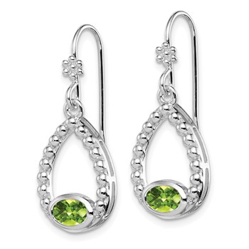Sterling Silver Rhodium-plated Peridot Shepherd Hook Dangle Earrings — alternate view