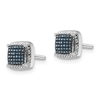 White Night Sterling Silver Rhodium-plated Blue Diamond Square Screwback Post Earrings — alternate view