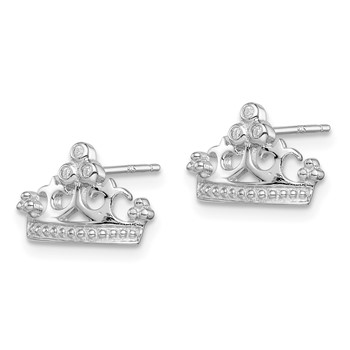 Sterling Silver Rhodium-plated CZ Crown Post Earrings — alternate view