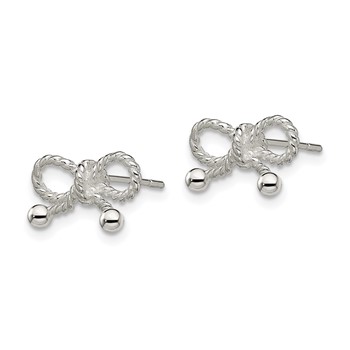 Sterling Silver Polished and Textured Bow Post Earrings — alternate view