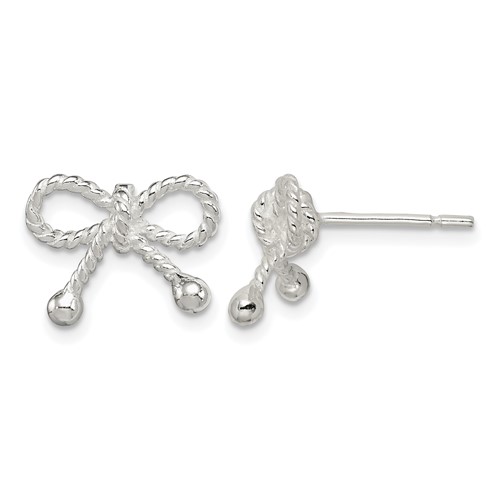 Sterling Silver Polished and Textured Bow Post Earrings