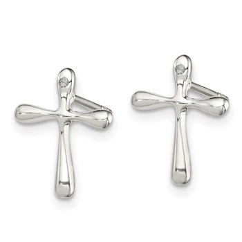Sterling Silver Polished Diamond Cross Post Earrings — alternate view