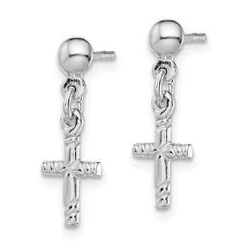 Sterling Silver Rhodium-plated Polished Cross Post Dangle Earrings — alternate view