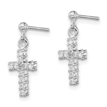 Sterling Silver Rhodium-plated Polished CZ Cross Post Dangle Earrings — alternate view