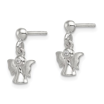 Sterling Silver Rhodium-plated Polished and Satin Angel Post Earrings — alternate view
