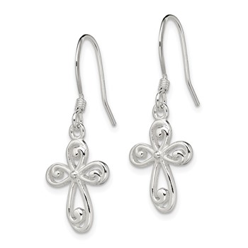 Sterling Silver Polished Swirl Cross Dangle Earrings — alternate view