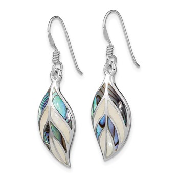 Sterling Silver Rhodium Leaf MOP and Abalone Dangle Earrings — alternate view
