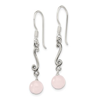 Sterling Silver Polished & Antiqued Rose Quartz Swirl Dangle Earrings — alternate view