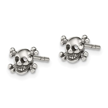 Sterling Silver Polished and Antiqued Skull Post Earrings — alternate view