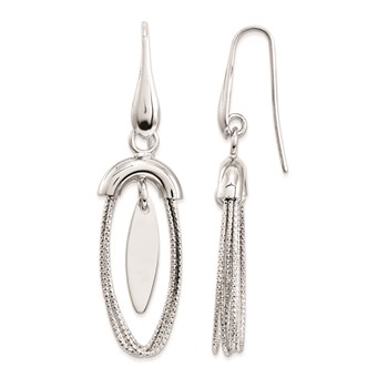 Sterling Silver Double Oval Dangle Rhodium Fishwire Earrings