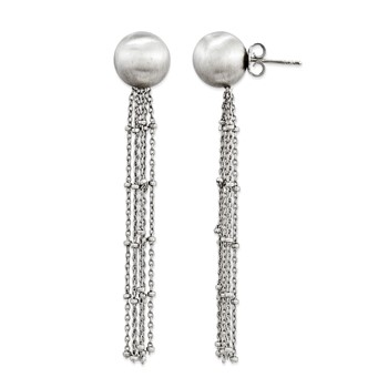 Sterling Silver 1 ball Dangle Chain Rhodium Earrings
