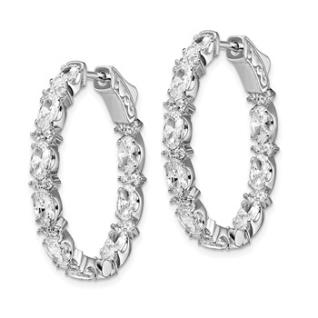 Sterling Shimmer Sterling Silver Rhodium-plated 54 Stone CZ Fancy In and Out Oval Hinged Hoop Earrings — alternate view