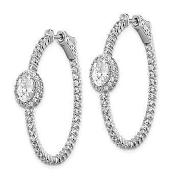 Sterling Shimmer Sterling Silver Rhodium-plated 104 Stone CZ Fancy In and Out Oval Hinged Hoop Earrings — alternate view