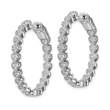Sterling Shimmer Sterling Silver Rhodium-plated 120 Stone Heart Shaped 1.2mm CZ In and Out Round Hinged Hoop Earrings — alternate view