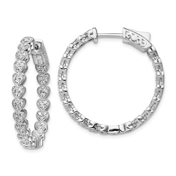 Sterling Shimmer Sterling Silver Rhodium-plated 120 Stone Heart Shaped 1.2mm CZ In and Out Round Hinged Hoop Earrings