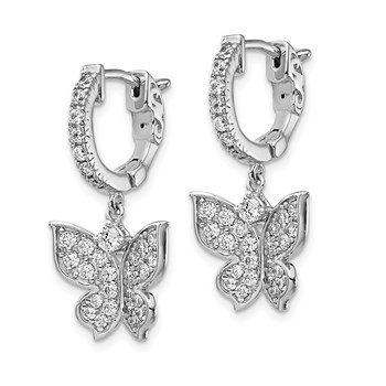 Sterling Shimmer Sterling Silver Rhodium-plated 58 Stone CZ Butterfly Dangle Hinged Hoop Earrings — alternate view