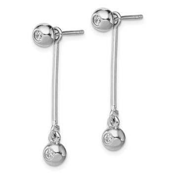 Sterling Silver Rhodium-plated Post & Dangle CZ Ball Front & Back Earrings — alternate view
