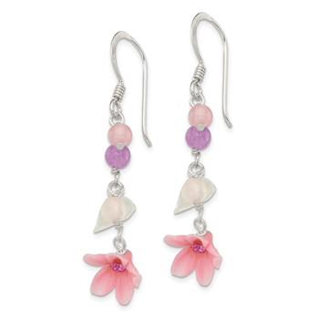 Sterling Silver Polished Amethyst, Agate, Blue Topaz, Pink CZ & Resin Flower Dangle Earrings — alternate view