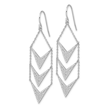 Sterling Silver Rhodium-plated CZ Fancy Dangle Shepherd Hook Earrings — alternate view