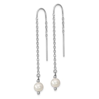 Sterling Silver Rhodium-plated 6-7mm White Semi-Round Freshwater Cultured Pearl Threader Earrings — alternate view