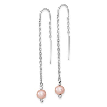 Sterling Silver Rhodium-plated 6-7mm Pink Semi-Round Freshwater Cultured Pearl Threader Earrings — alternate view