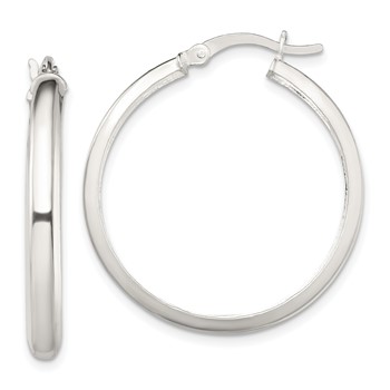 Sterling Silver Polished 4mm Round Hoop Earrings