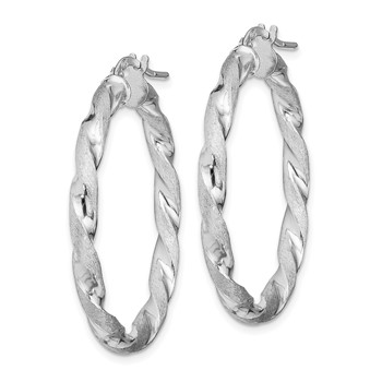 Sterling Silver RH-Plated Satin Polished Twisted 3x35mm Hoop Earrings — alternate view