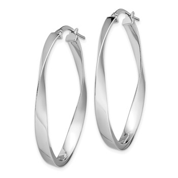 Sterling Silver Rhodium-plated Polished & Twisted Oval Hoop Earrings — alternate view