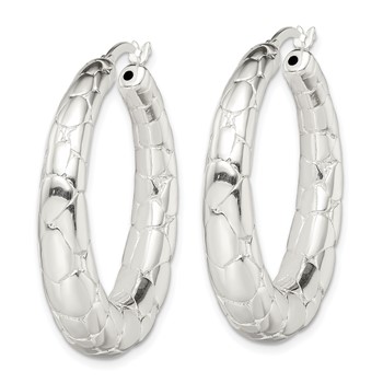 Sterling Silver Polished & Pebbled Round Hoop Earrings — alternate view
