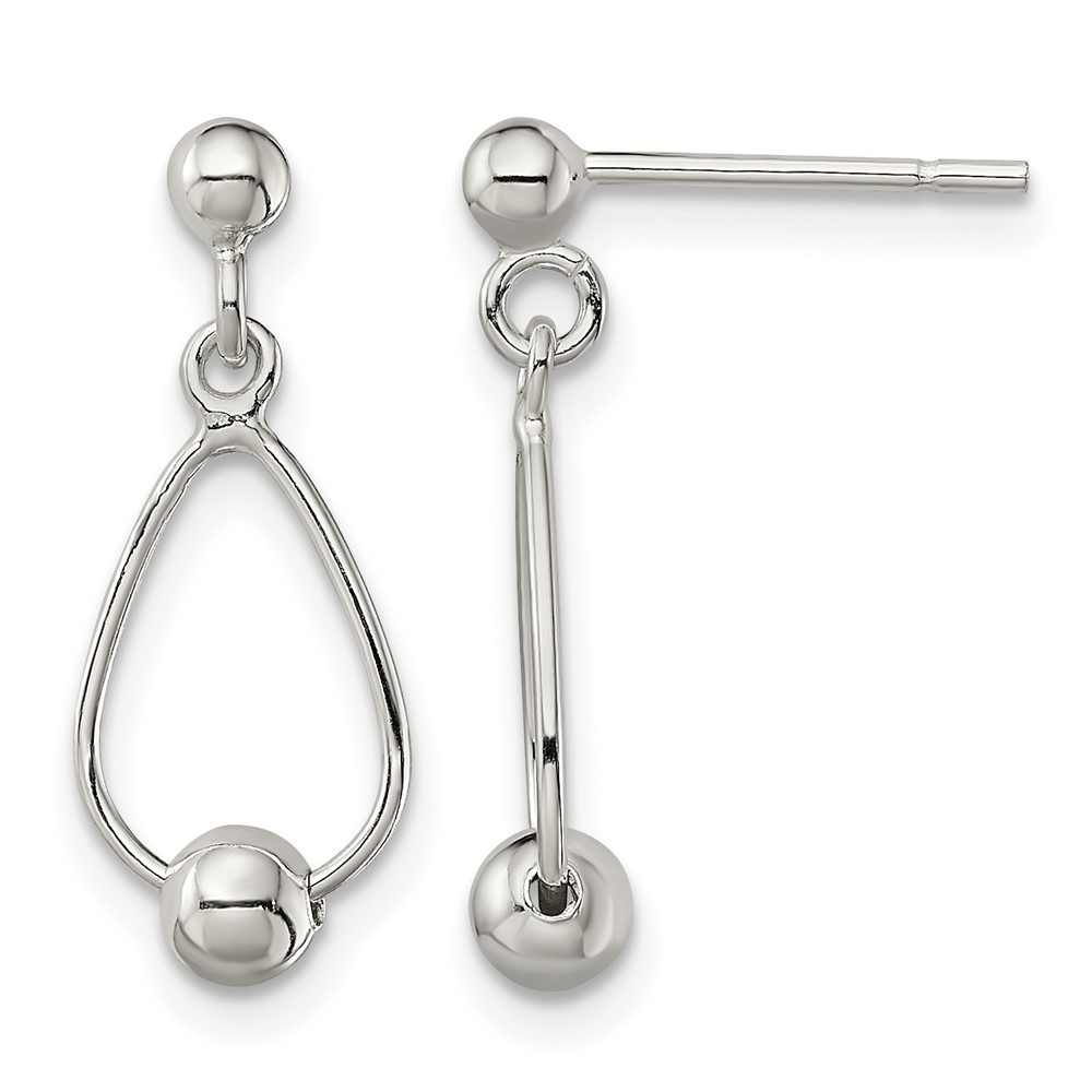Sterling Silver Polished Teardrop w/Bead Post Dangle Earrings