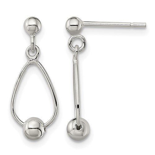 Sterling Silver Polished Teardrop w/Bead Post Dangle Earrings