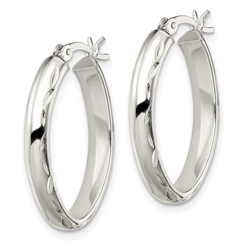 Sterling Silver Polished Diamond-cut Edge 4.25mm Oval Hoop Earrings — alternate view