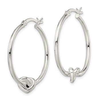 Sterling Silver Polished Heart Knot Round Hoop Earrings — alternate view